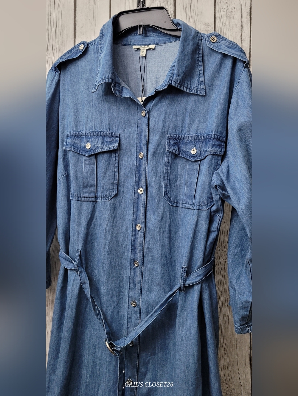 NWT M.P.H. Denim Button-Front Maxi Shirt Dress with Belt - Picture 2 of 12